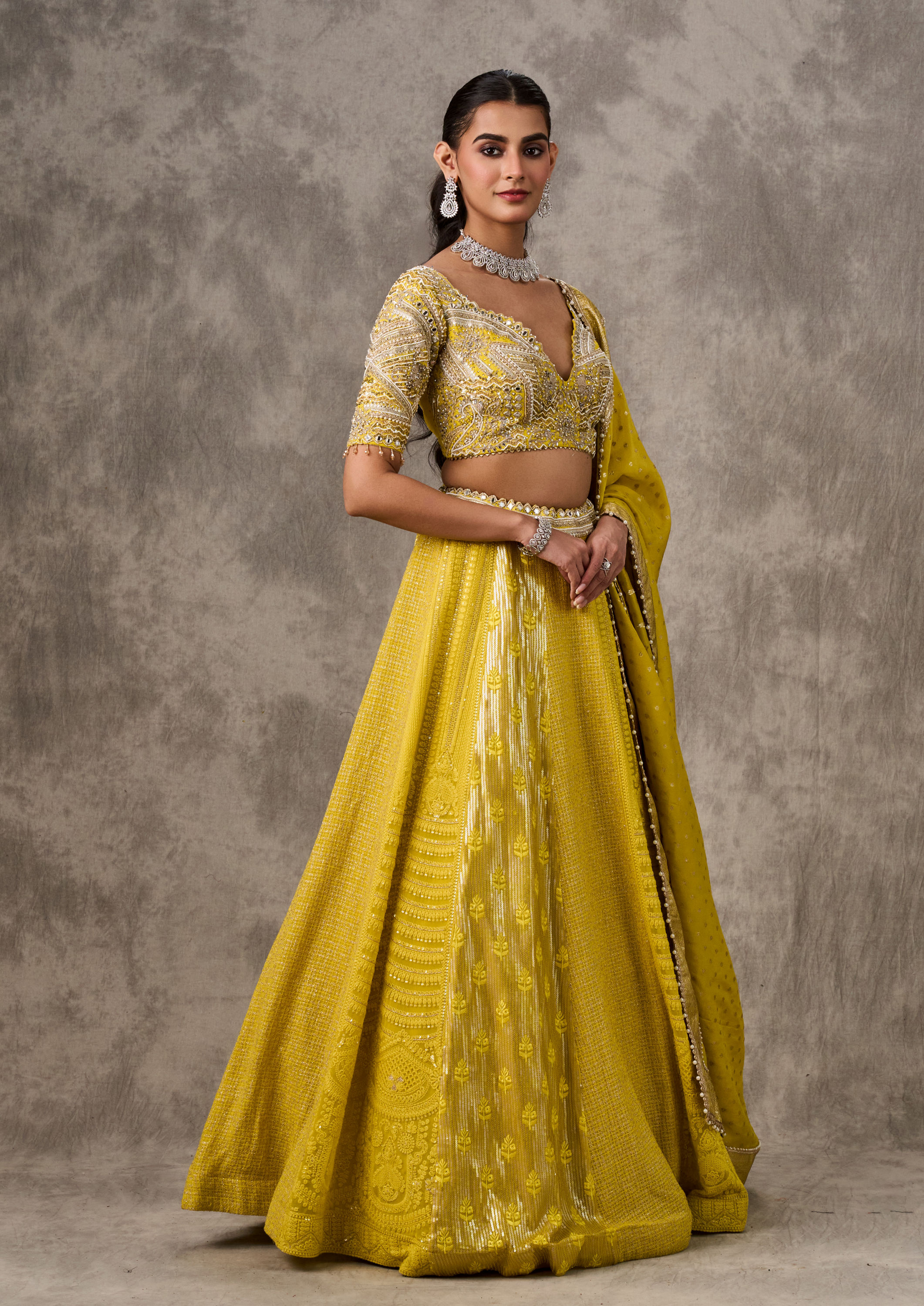 Twamev Women Emerald Elegance Georgette Lehenga