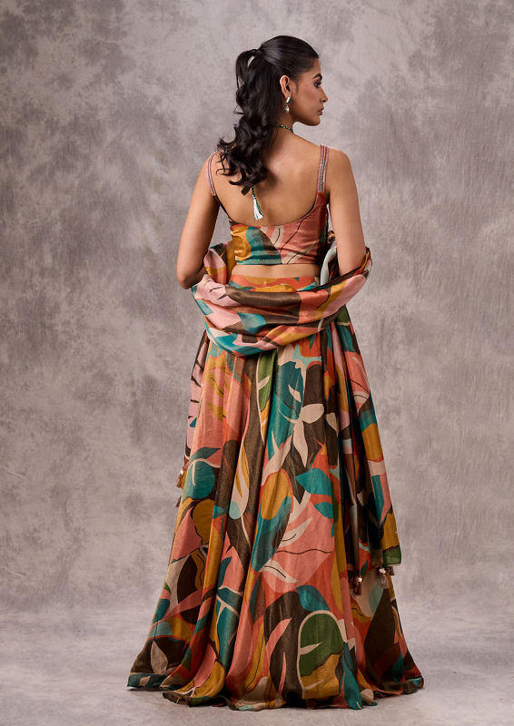 Twamev Women Peach Splendor Tissue Lehenga