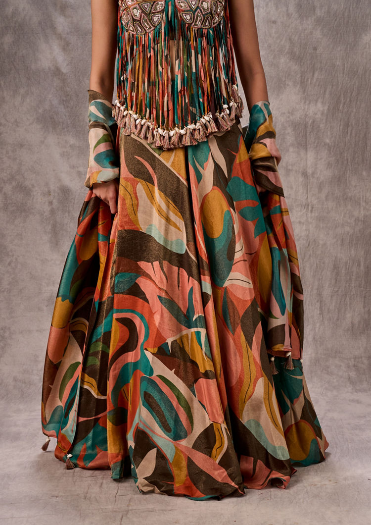 Twamev Women Peach Splendor Tissue Lehenga