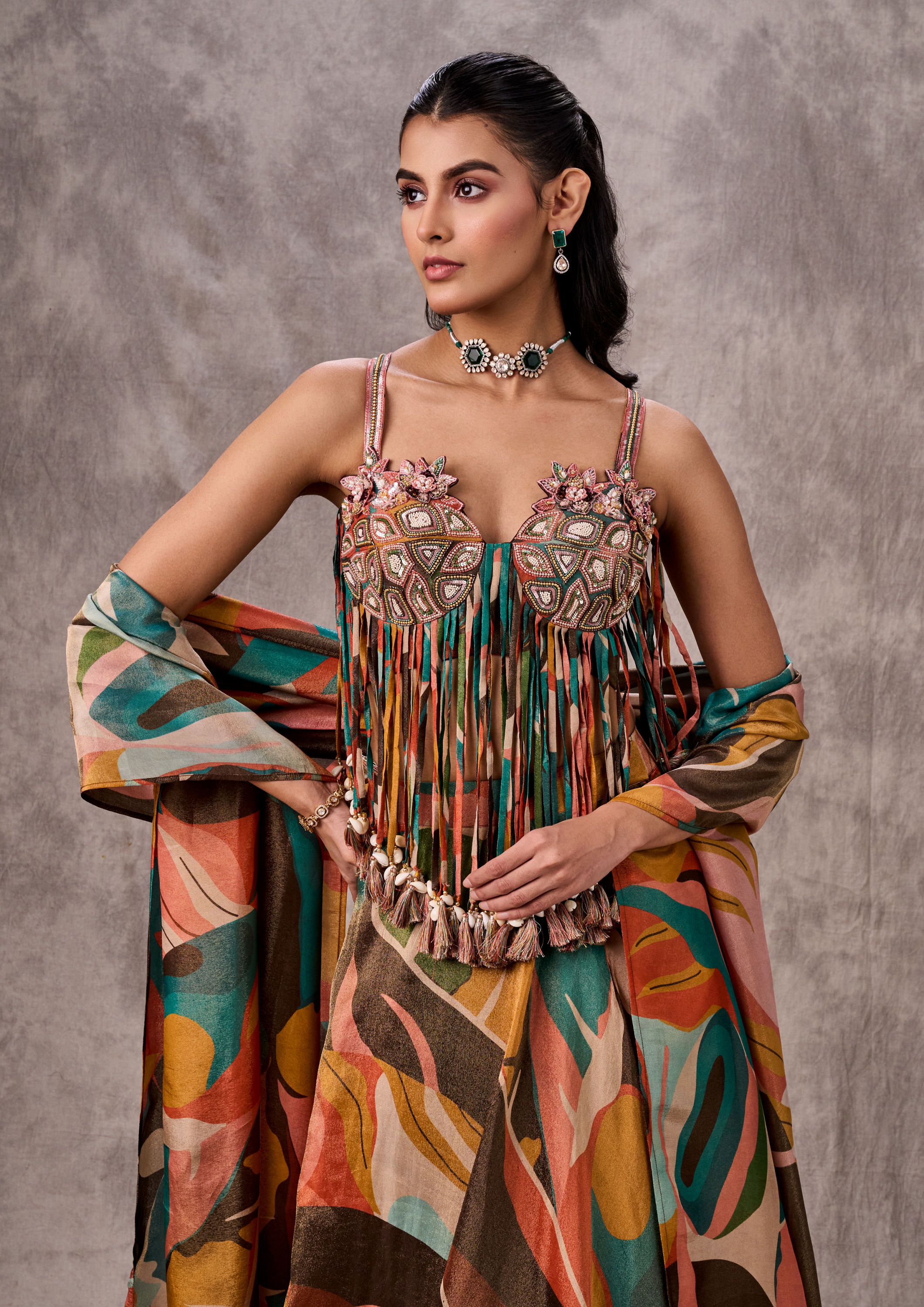 Twamev Women Peach Splendor Tissue Lehenga