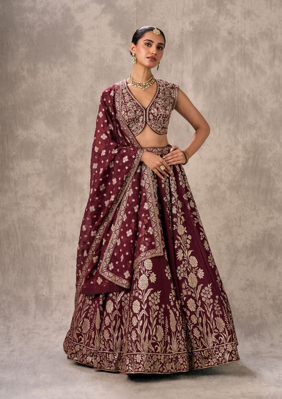 Twamev Women Wine Elegance Lehenga