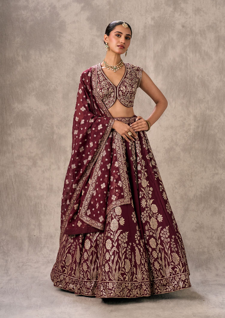 Twamev Women Wine Elegance Lehenga