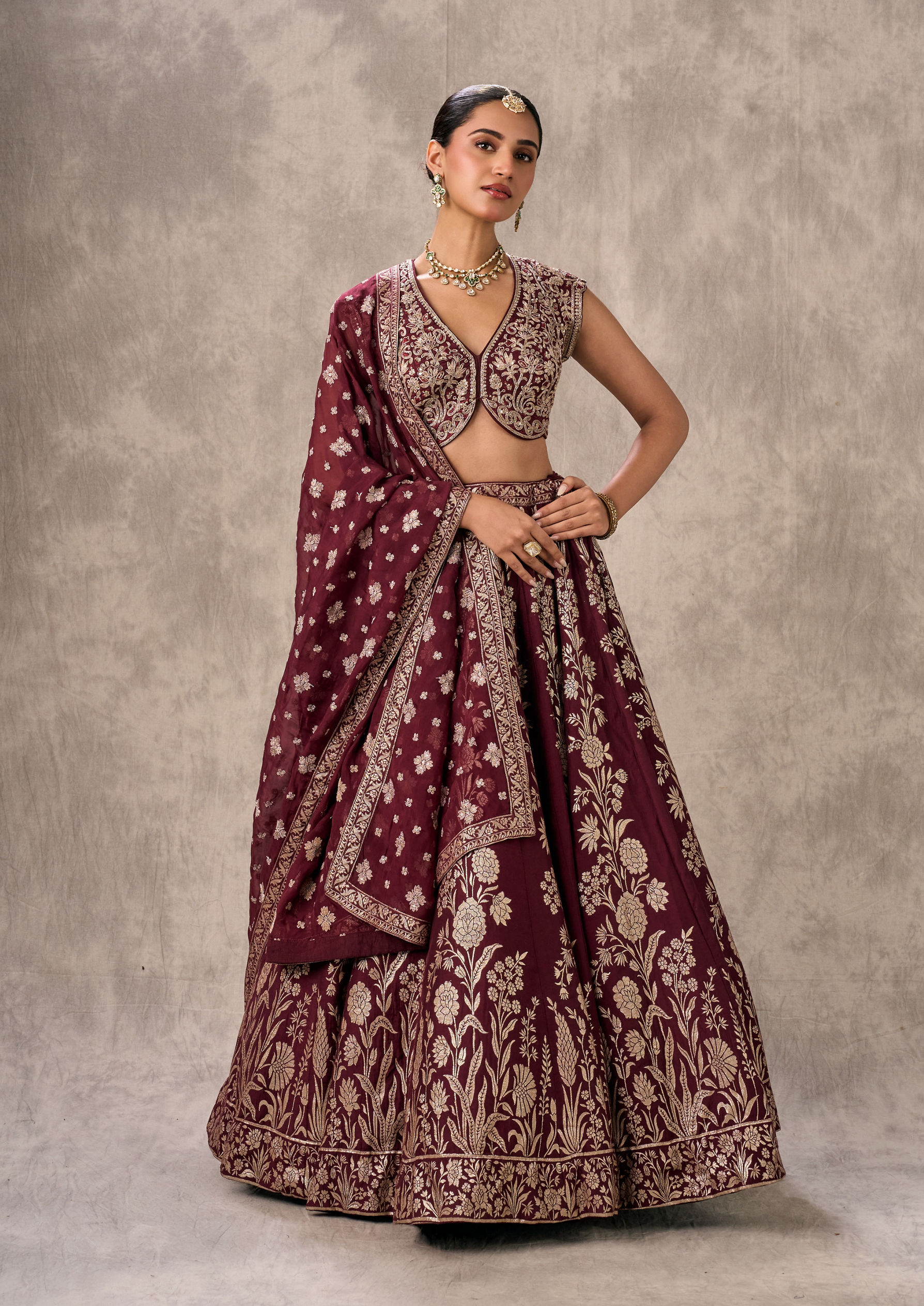 Twamev Women Wine Elegance Lehenga
