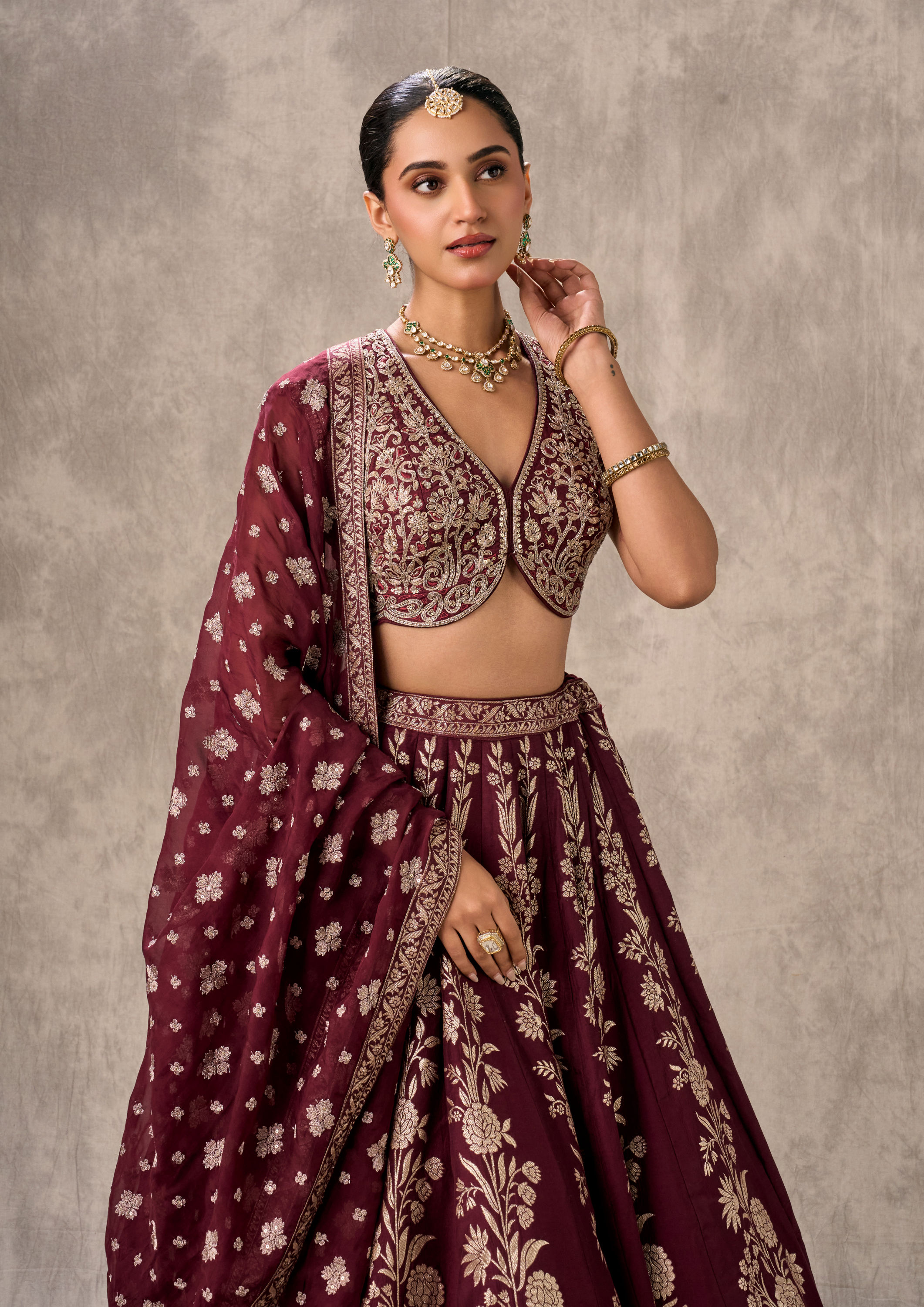 Twamev Women Wine Elegance Lehenga