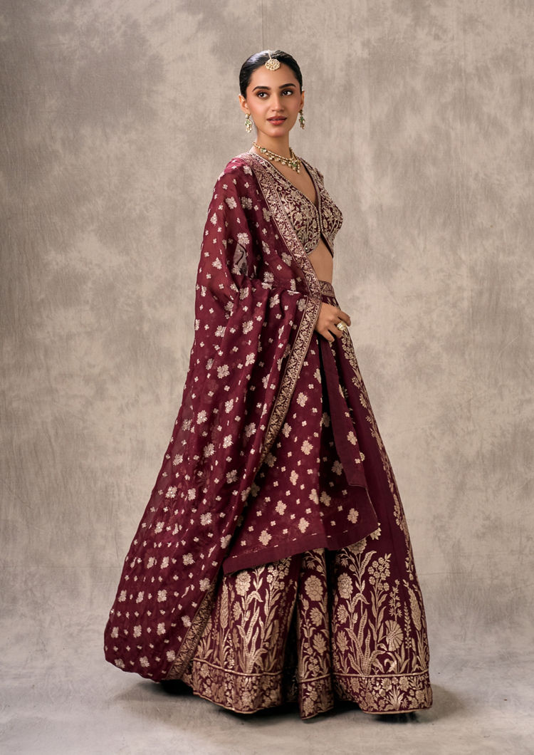 Twamev Women Wine Elegance Lehenga