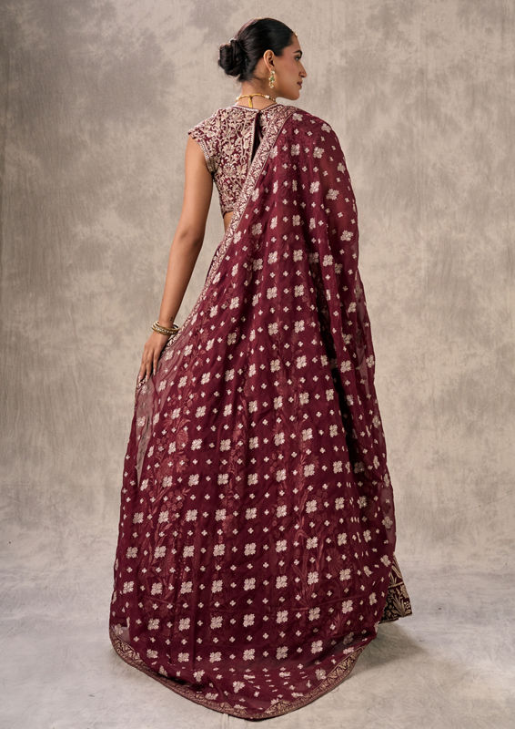 Twamev Women Wine Elegance Lehenga