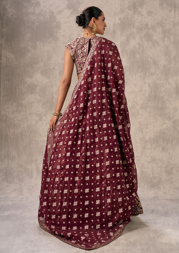 Twamev Women Wine Elegance Lehenga