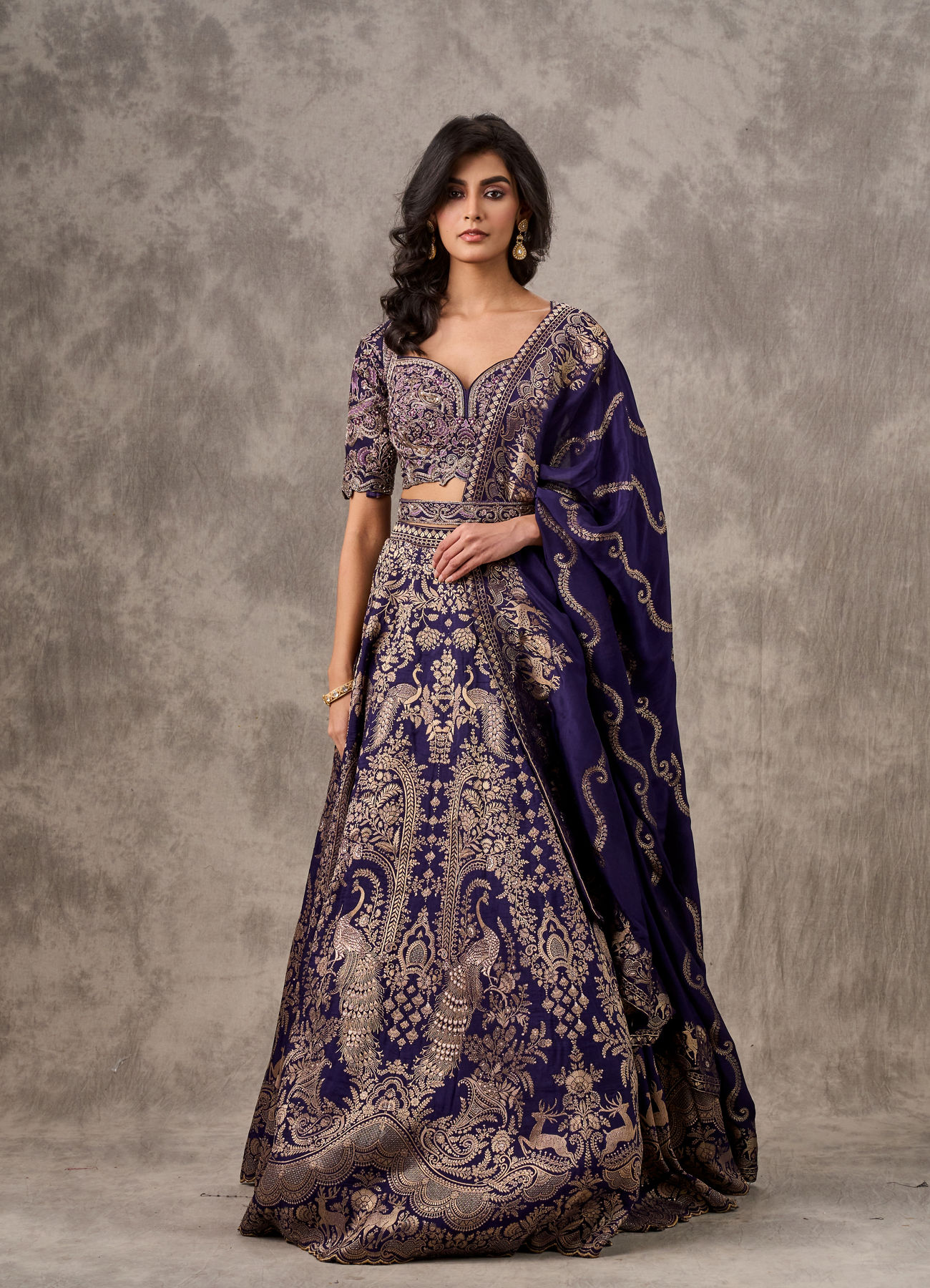 Twamev Women Purple Banarasi Brocade Zardosi Embroidered Lehenga