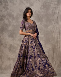 Twamev Women Purple Banarasi Brocade Zardosi Embroidered Lehenga