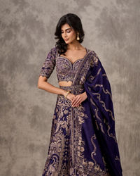 Twamev Women Purple Banarasi Brocade Zardosi Embroidered Lehenga