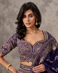 Twamev Women Purple Banarasi Brocade Zardosi Embroidered Lehenga