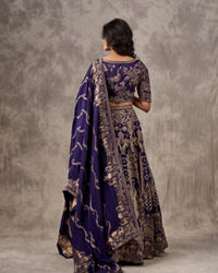 Twamev Women Purple Banarasi Brocade Zardosi Embroidered Lehenga