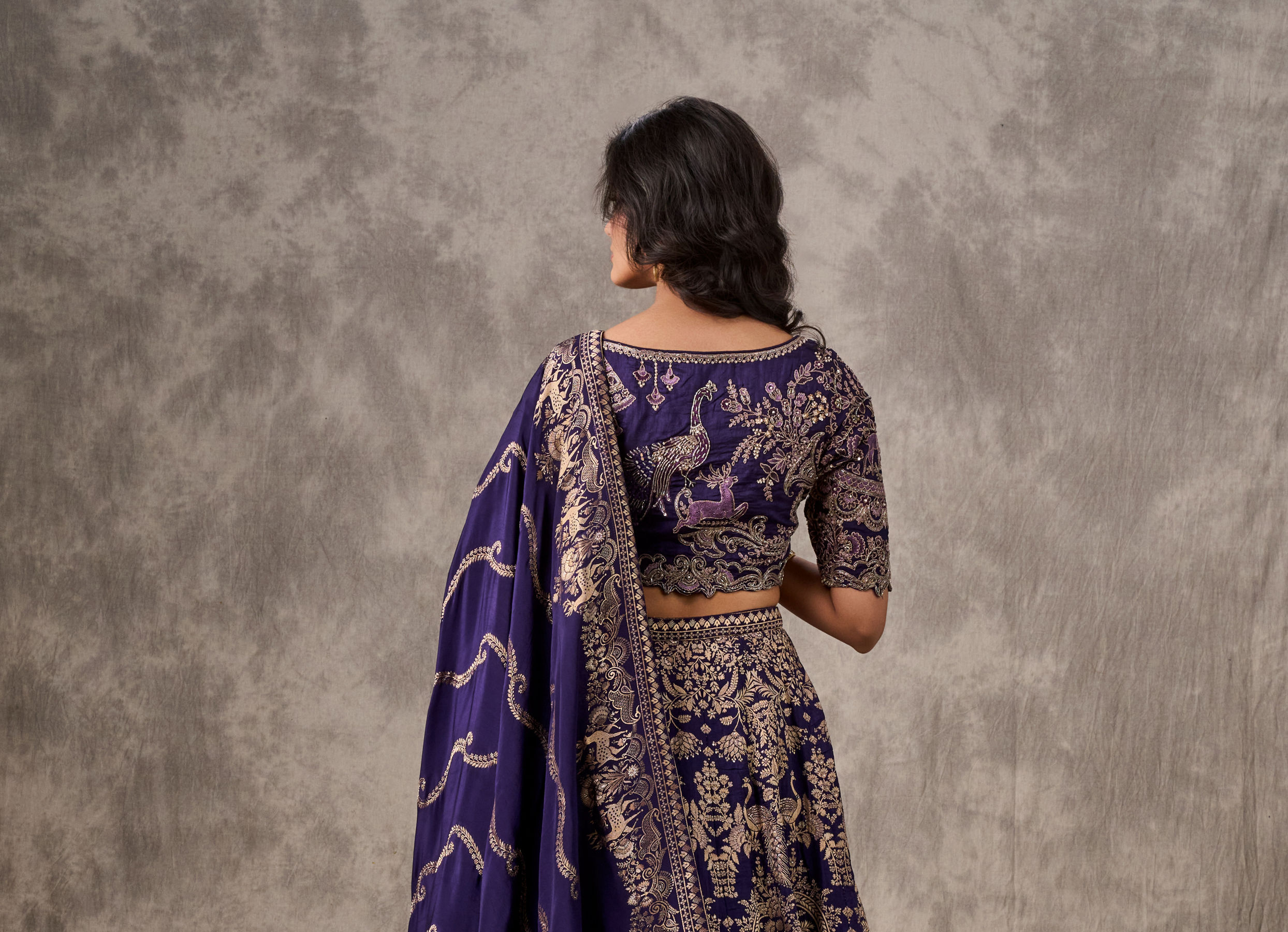 Twamev Women Purple Banarasi Brocade Zardosi Embroidered Lehenga