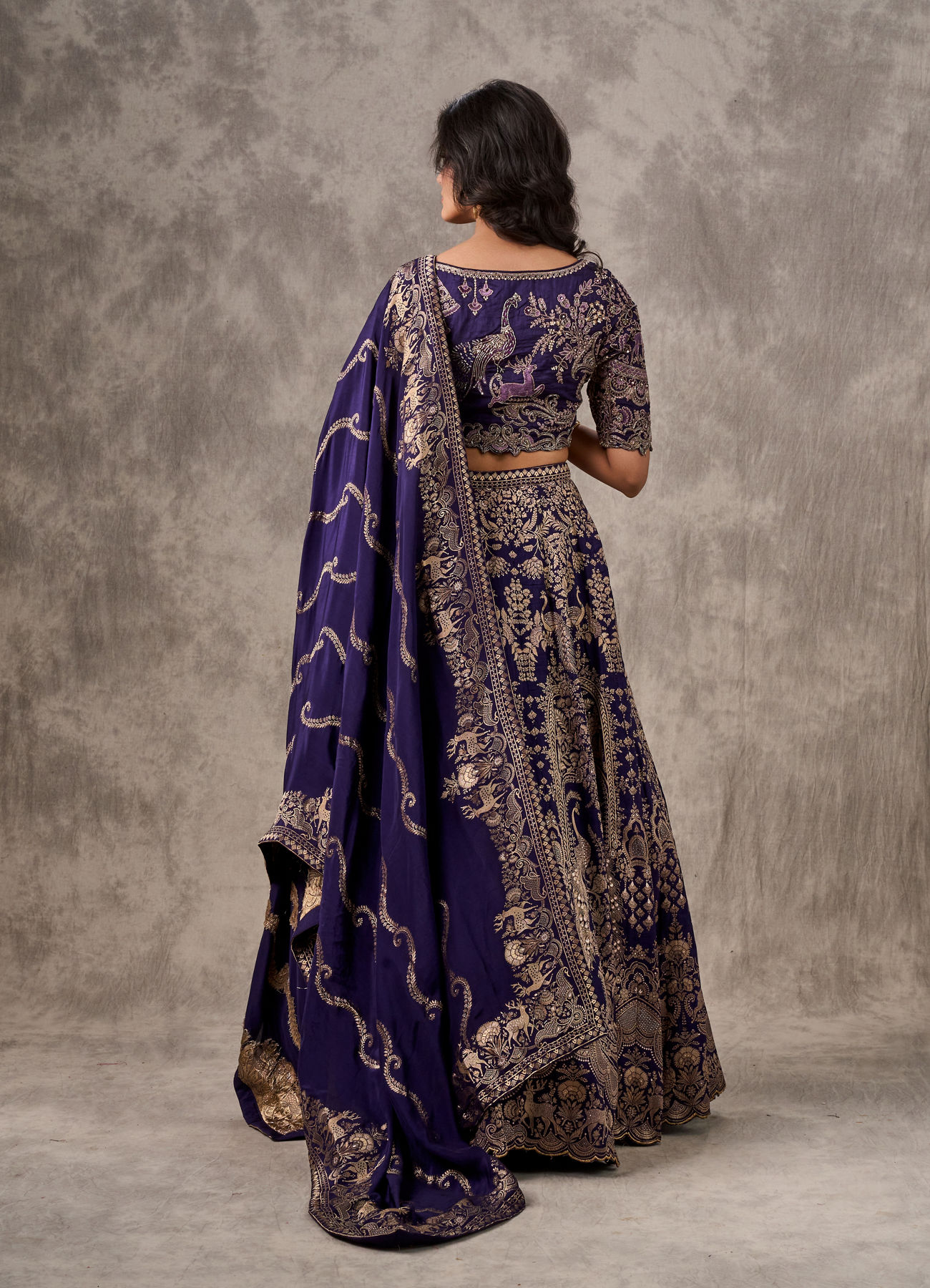 Twamev Women Purple Banarasi Brocade Zardosi Embroidered Lehenga