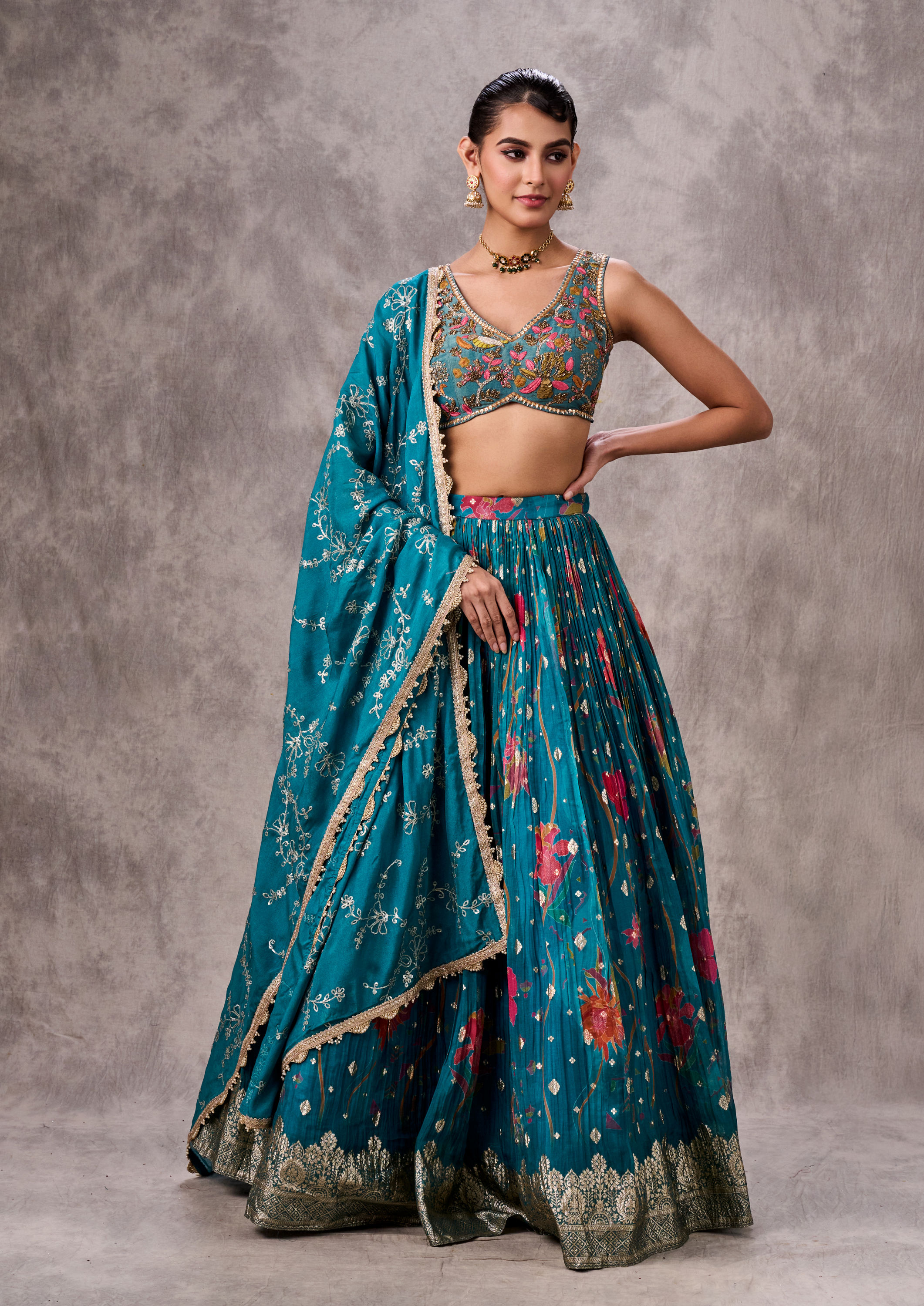 Twamev Women Elegant Blue Organza Lehenga
