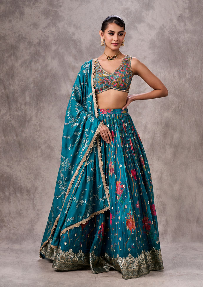 Twamev Women Elegant Blue Organza Lehenga