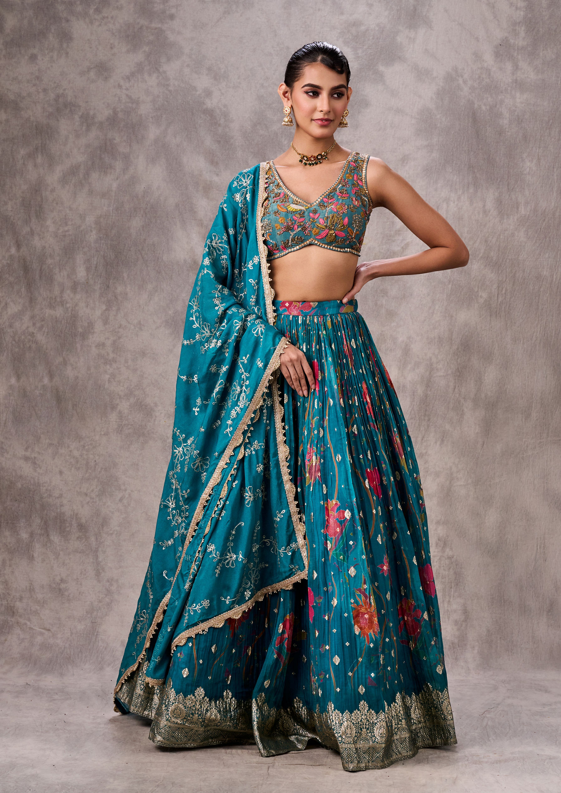 Twamev Women Elegant Blue Organza Lehenga
