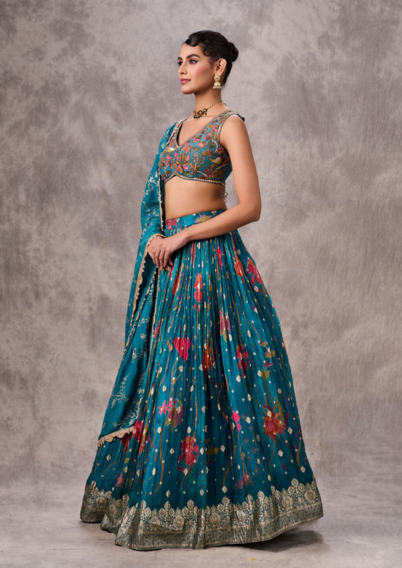 Twamev Women Elegant Blue Organza Lehenga