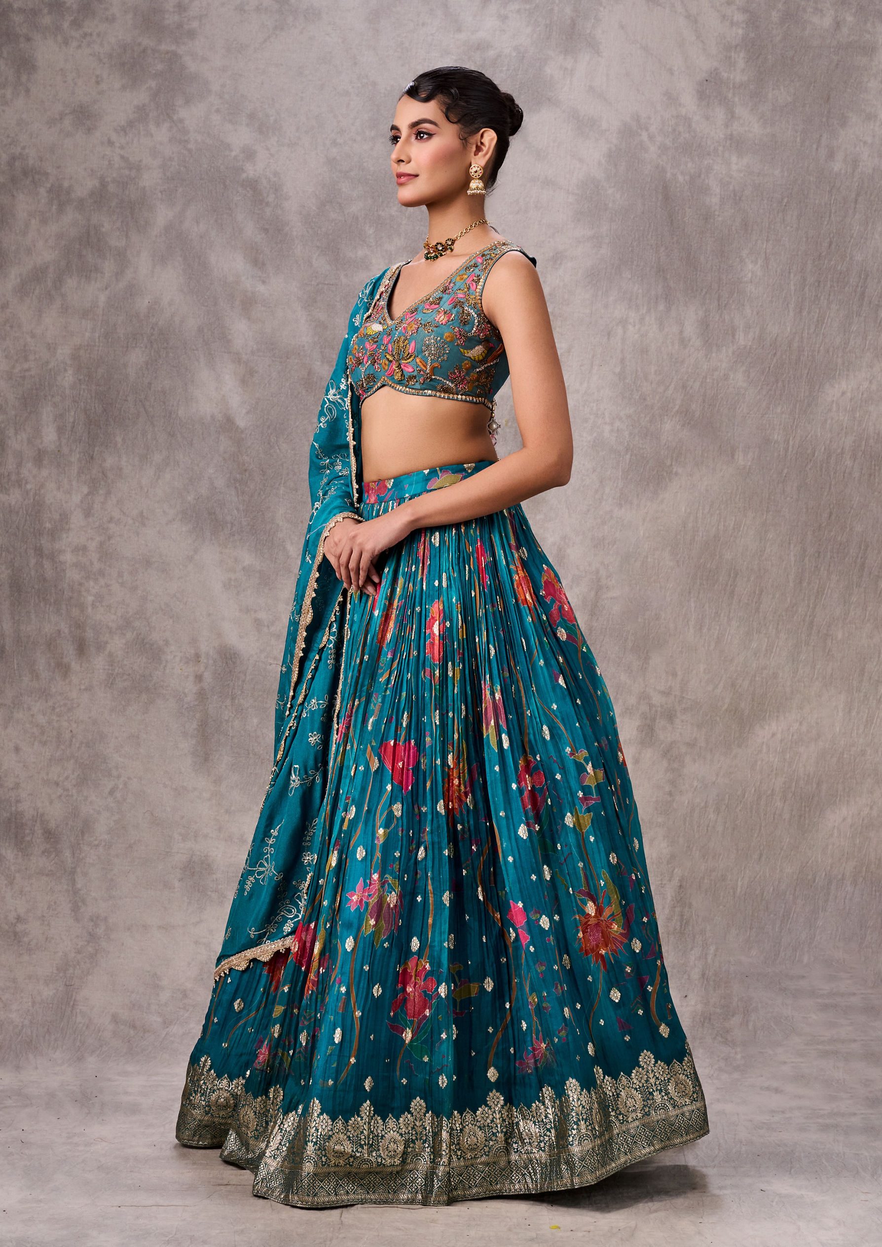 Twamev Women Elegant Blue Organza Lehenga