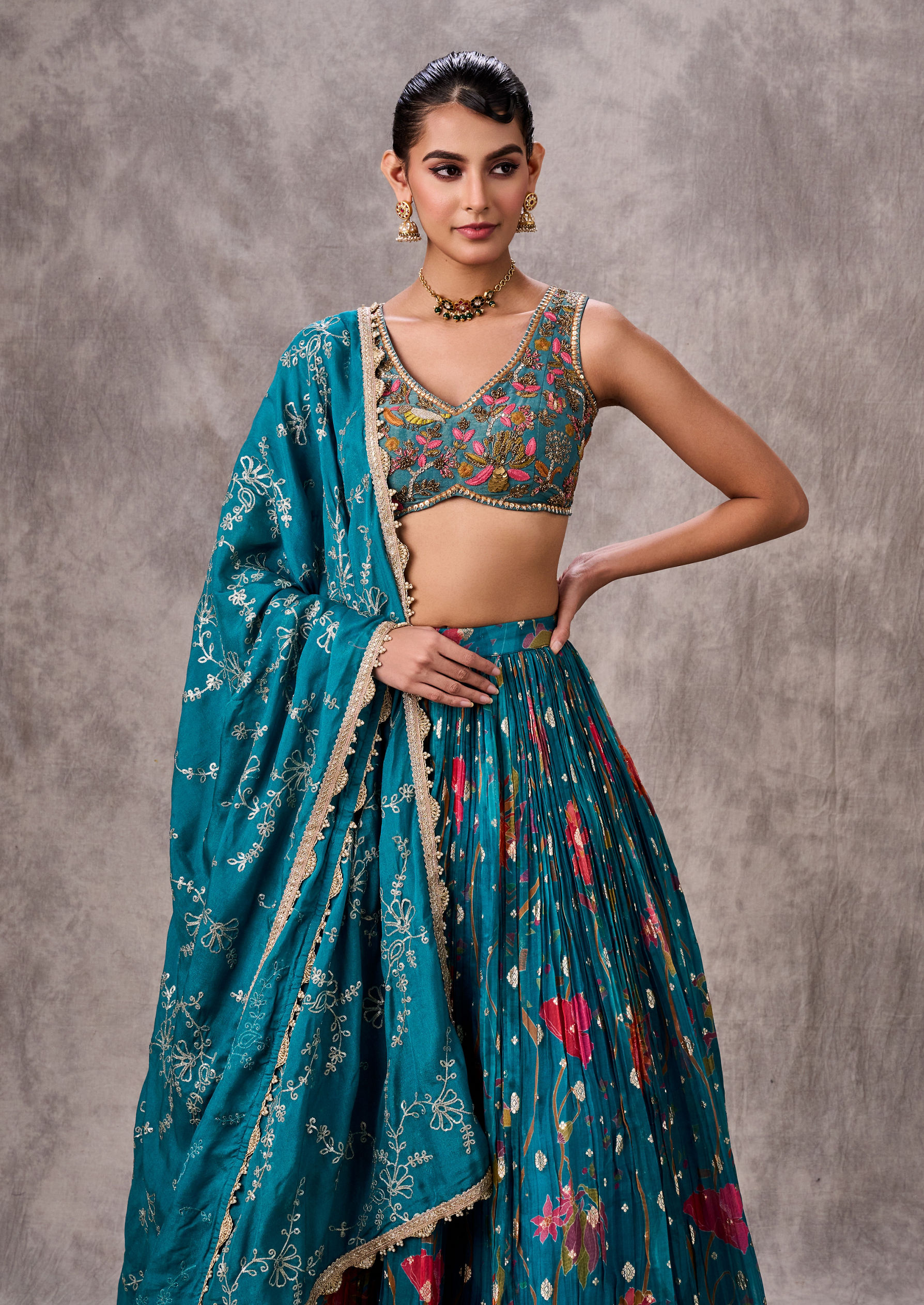 Twamev Women Elegant Blue Organza Lehenga