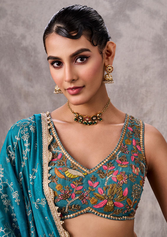 Twamev Women Elegant Blue Organza Lehenga