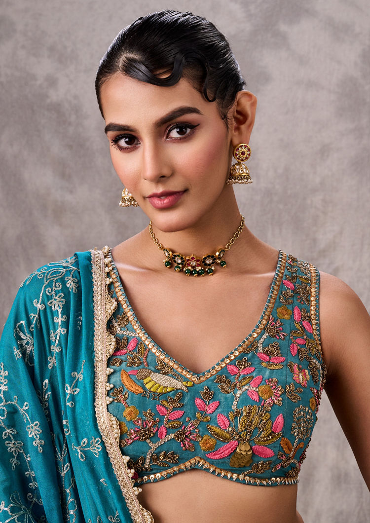 Twamev Women Elegant Blue Organza Lehenga