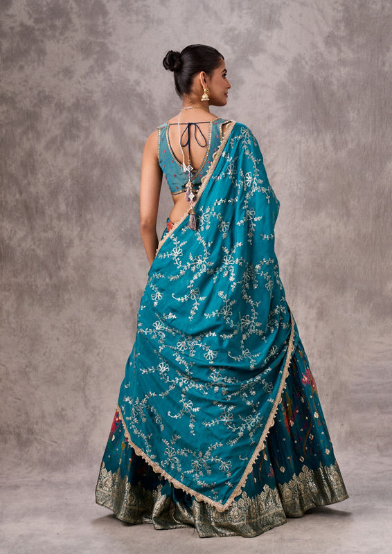 Twamev Women Elegant Blue Organza Lehenga