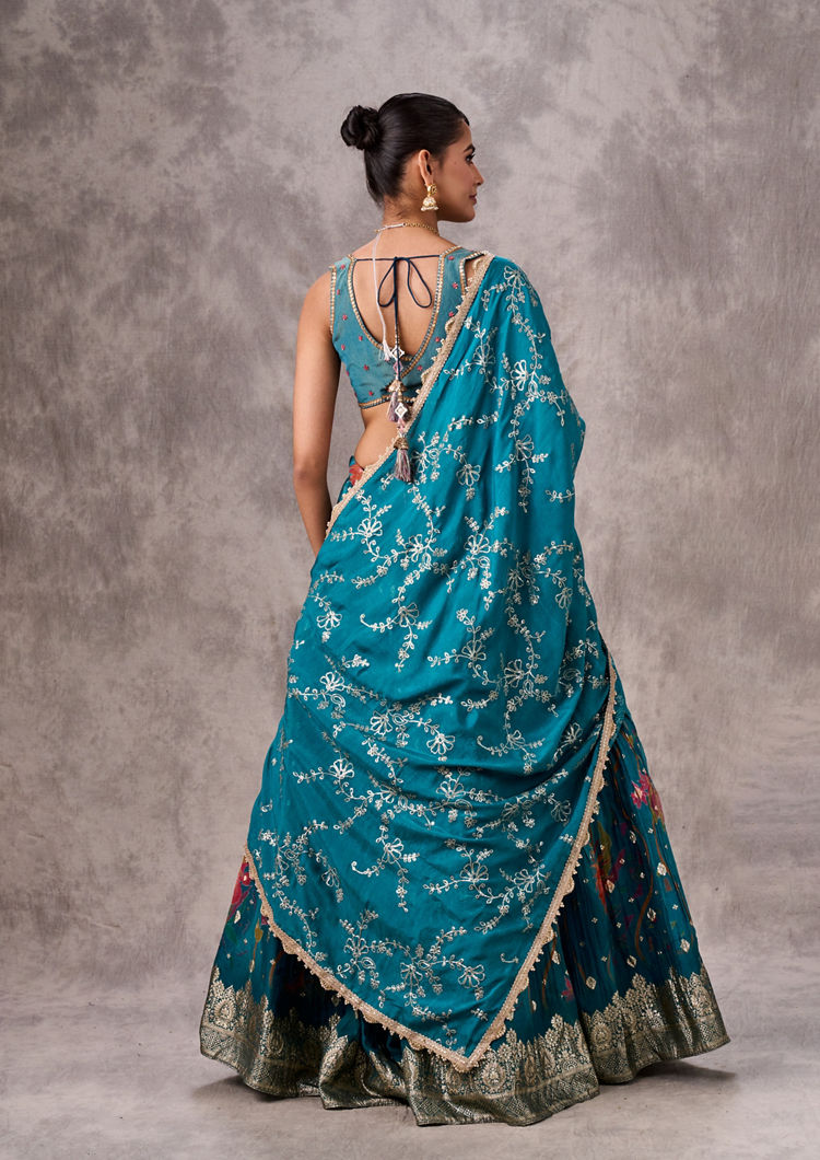 Twamev Women Elegant Blue Organza Lehenga