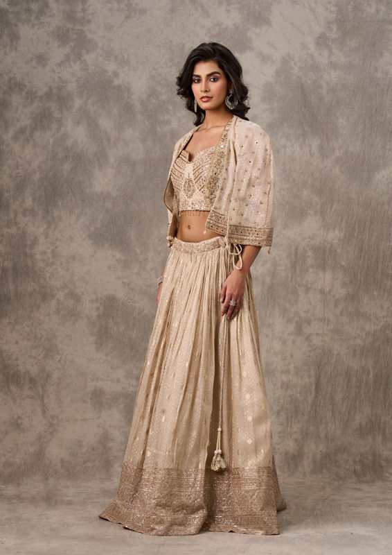 Twamev Women Cape Style Cream Lehenga Ensemble