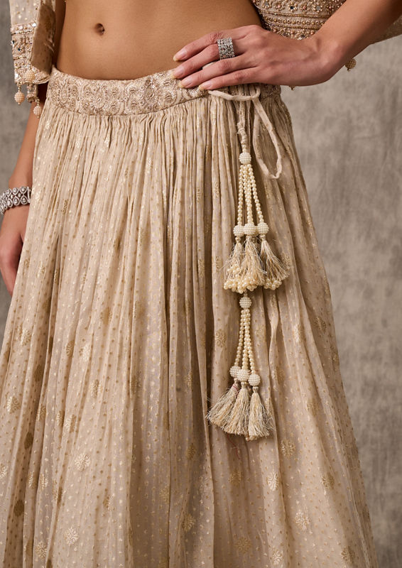 Twamev Women Cape Style Cream Lehenga Ensemble