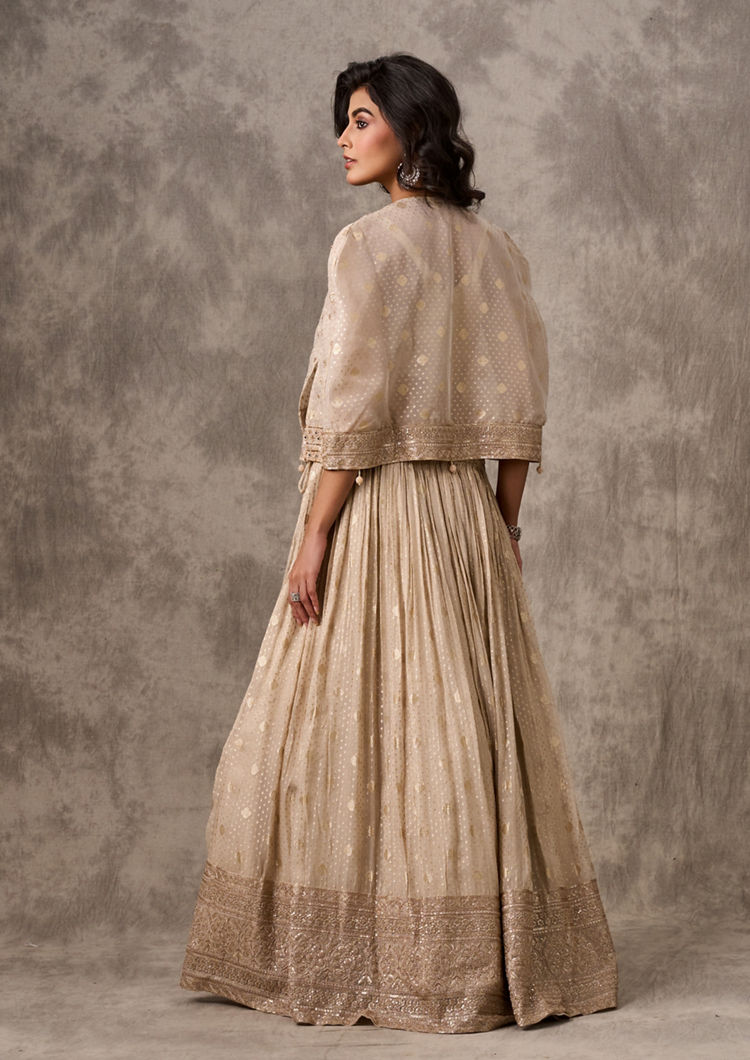 Twamev Women Cape Style Cream Lehenga Ensemble