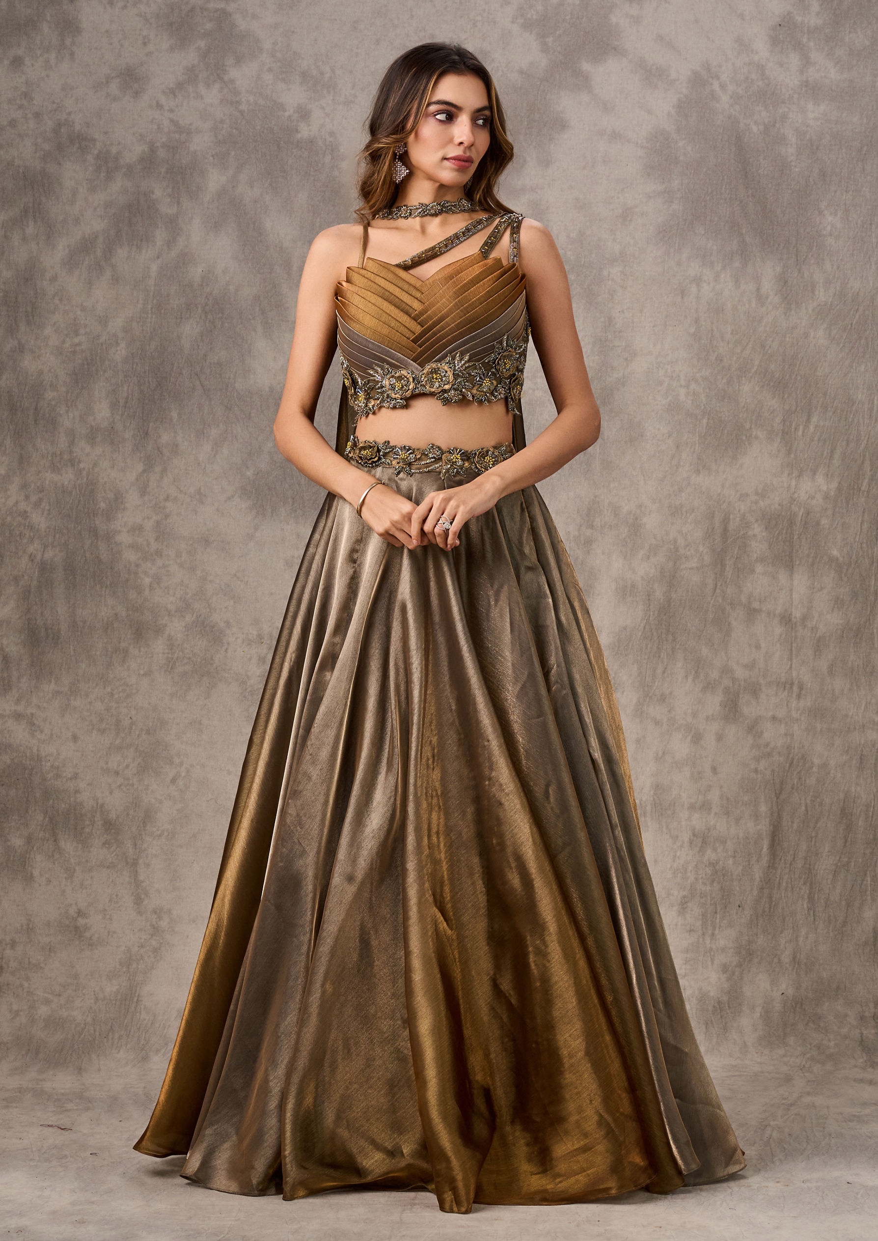 Twamev Women Golden Star Gaze Lehenga