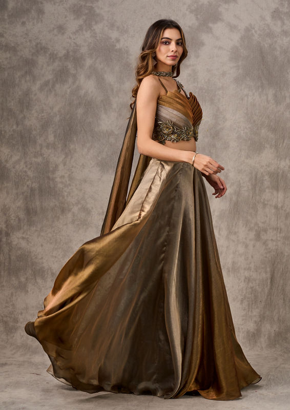 Twamev Women Golden Star Gaze Lehenga