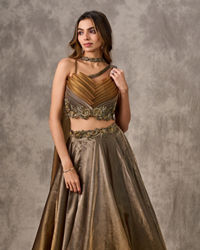 Twamev Women Golden Silver Ombre Tissue Embroidered Lehenga