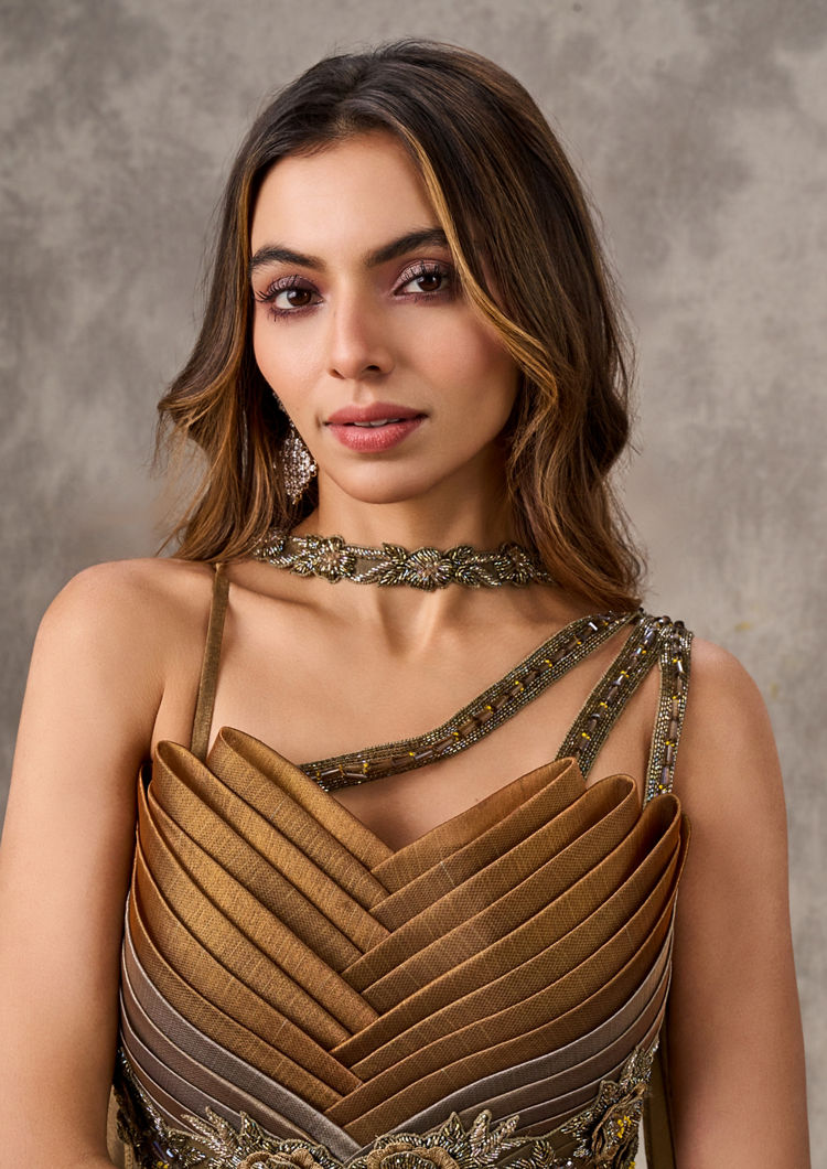 Twamev Women Golden Star Gaze Lehenga