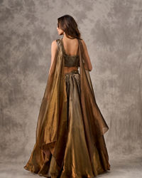 Twamev Women Golden Silver Ombre Tissue Embroidered Lehenga