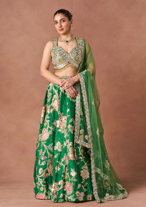 Twamev Women Green Art Silk Lehenga Set