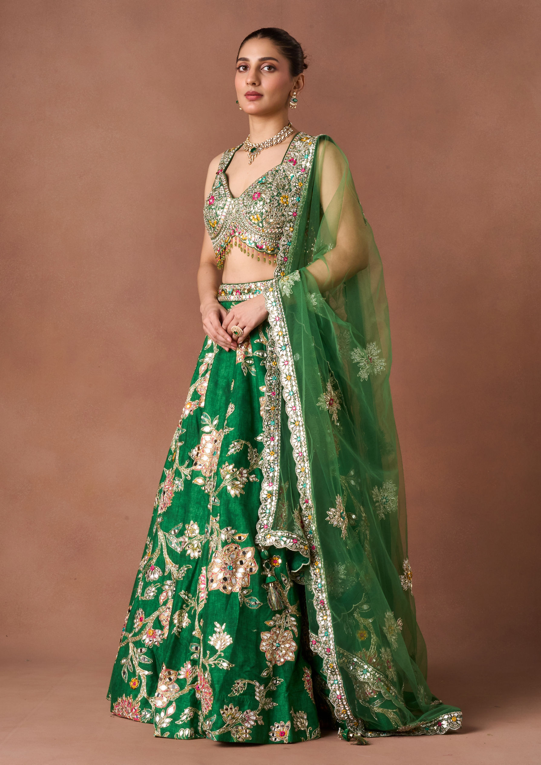 Twamev Women Green Art Silk Lehenga Set