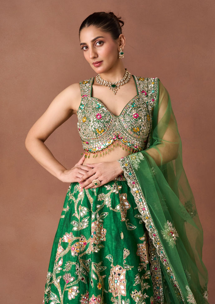 Twamev Women Green Art Silk Lehenga Set