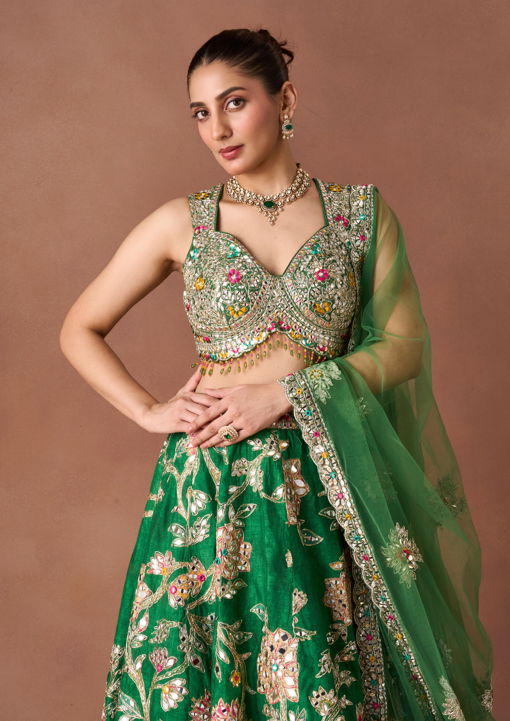 Twamev Women Green Art Silk Lehenga Set