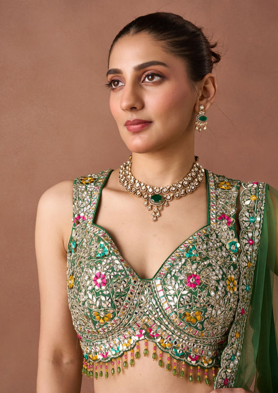 Twamev Women Green Art Silk Lehenga Set