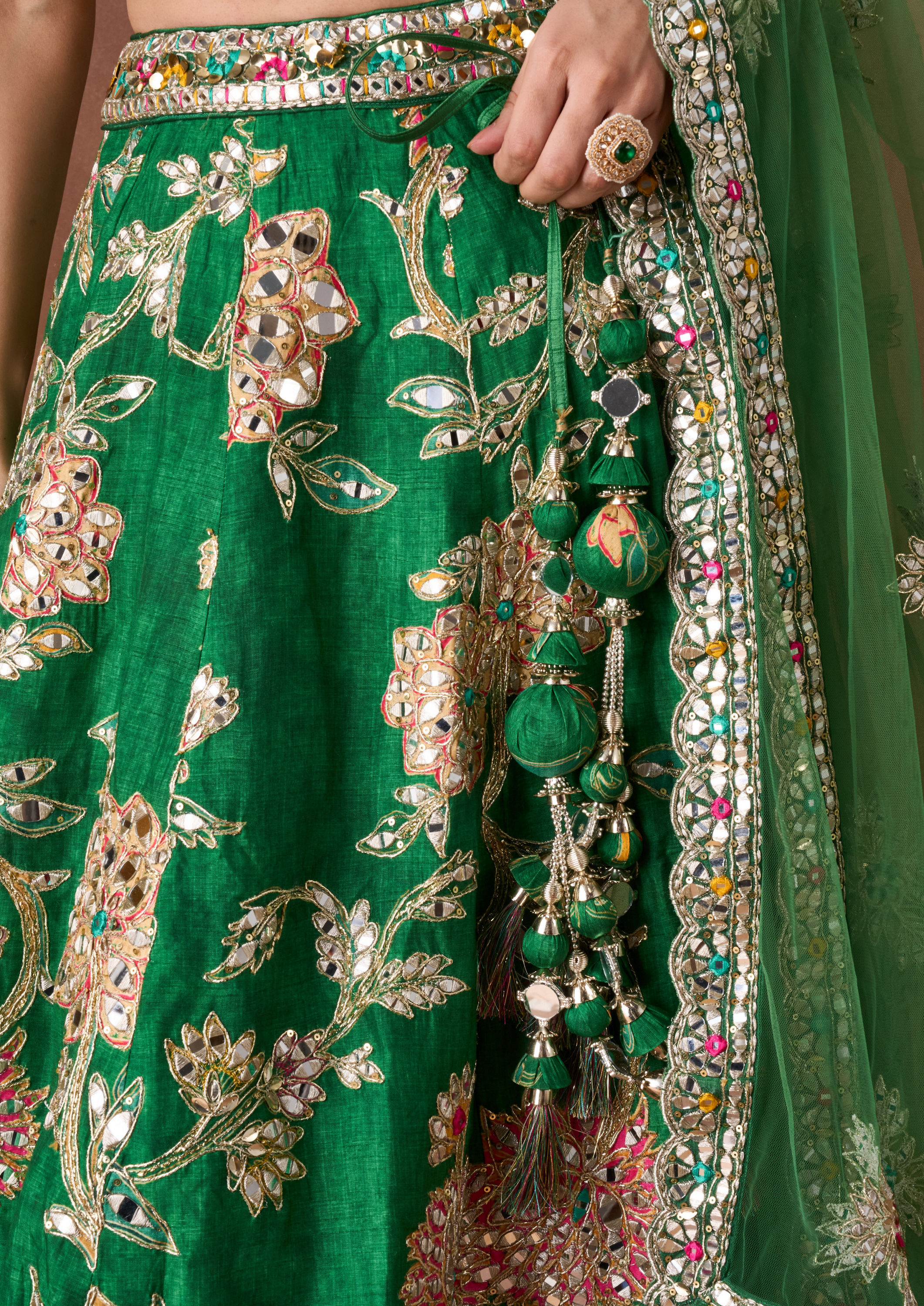 Twamev Women Green Art Silk Lehenga Set