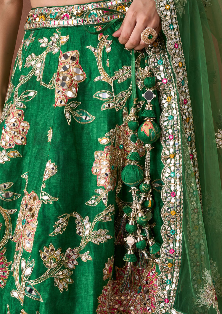 Twamev Women Green Art Silk Lehenga Set