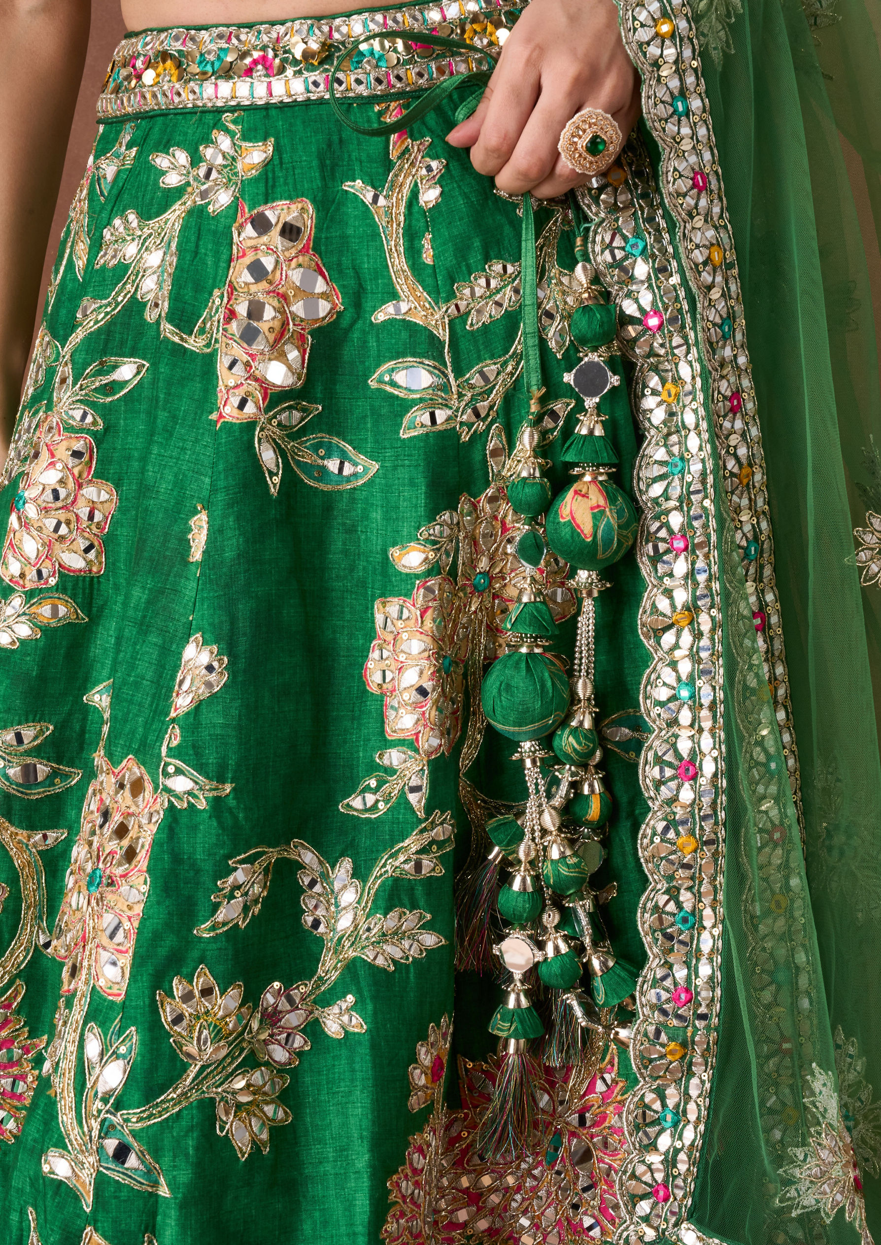 Twamev Women Green Art Silk Lehenga Set
