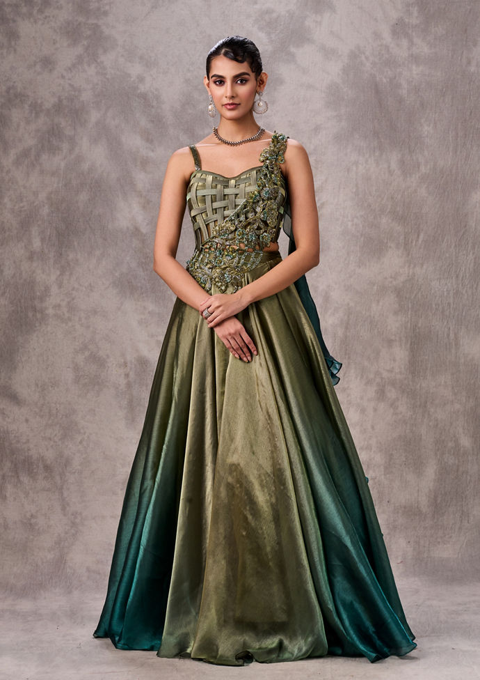Twamev Women Mehandi Green Elegance Lehenga