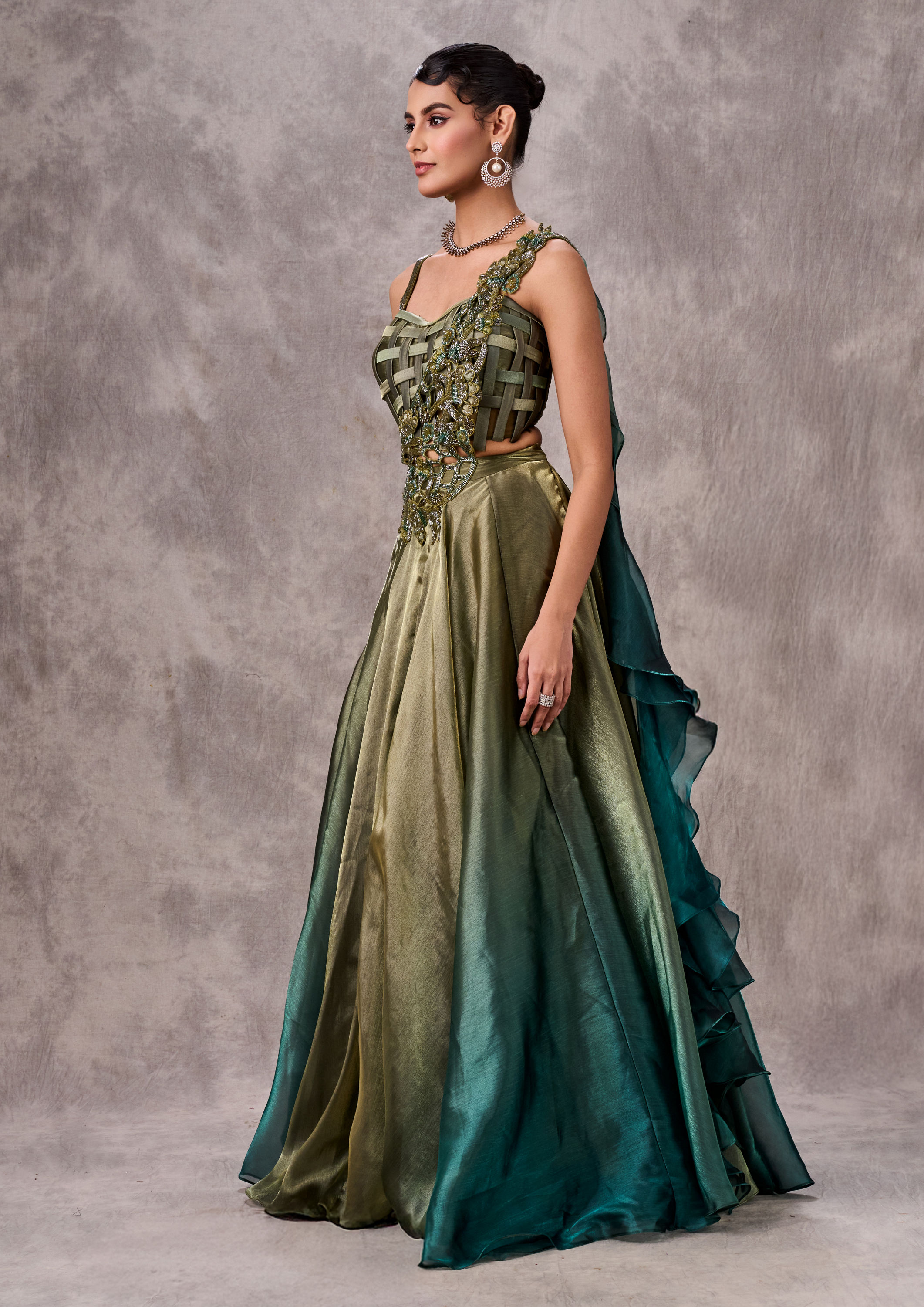 Twamev Women Mehandi Green Elegance Lehenga