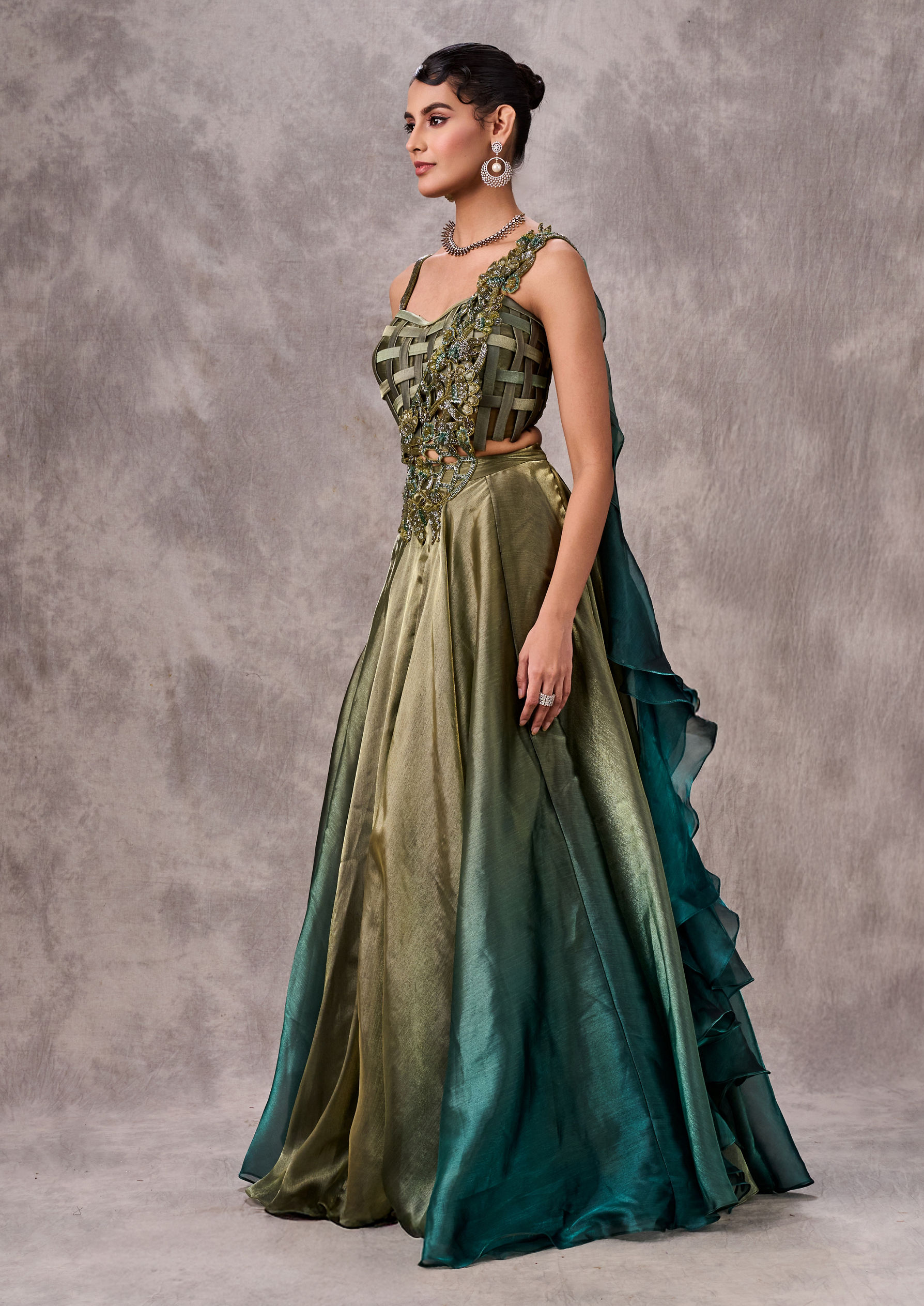 Twamev Women Mehandi Green Elegance Lehenga