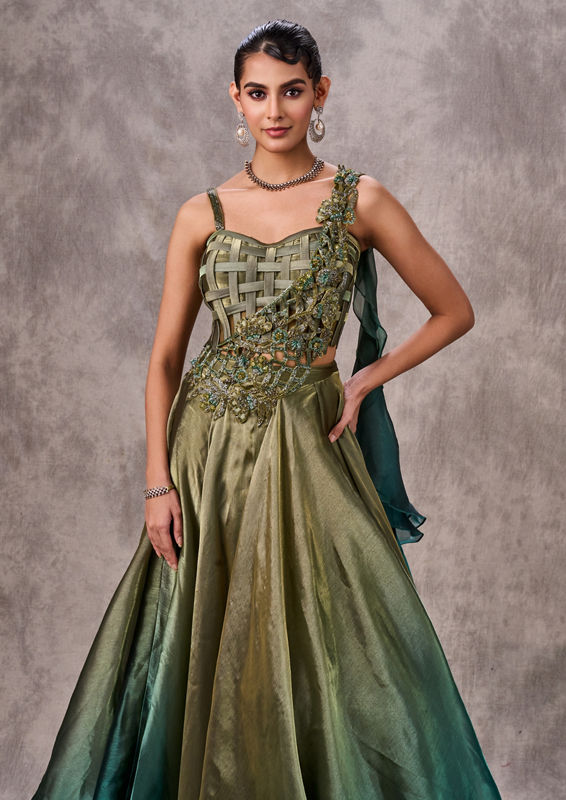 Twamev Women Mehandi Green Elegance Lehenga