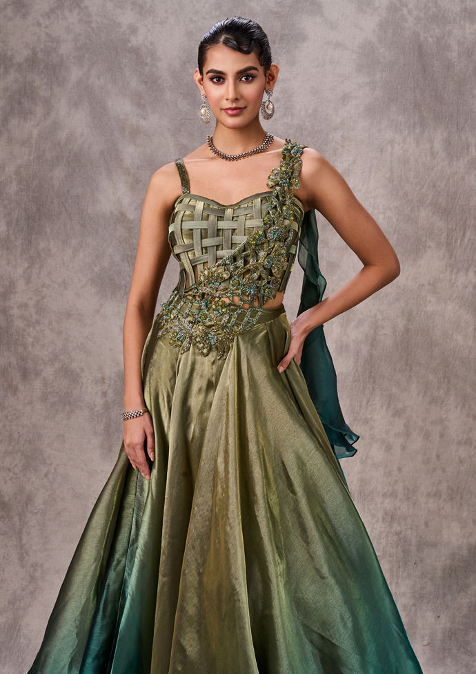 Twamev Women Mehandi Green Elegance Lehenga