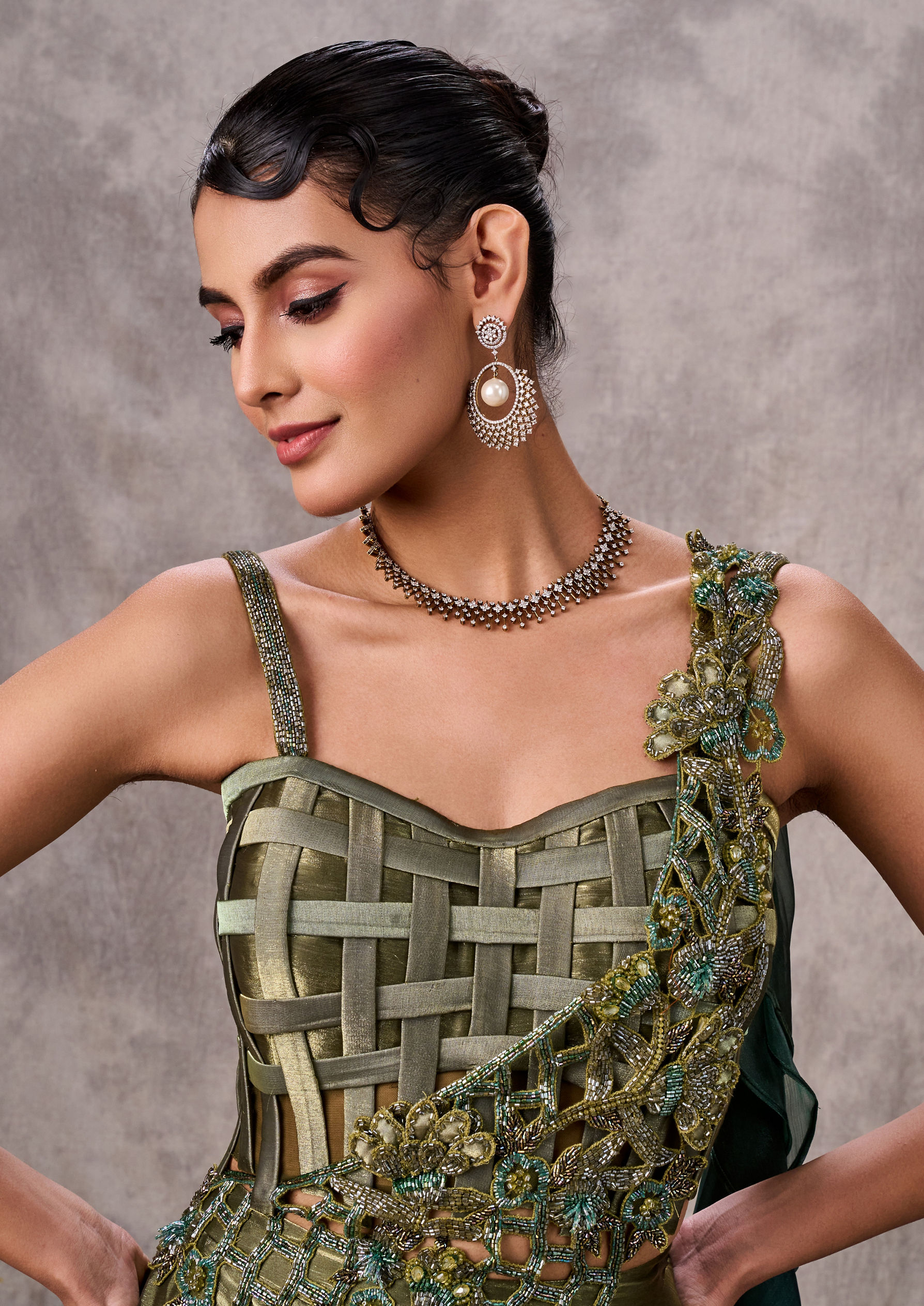 Twamev Women Mehandi Green Elegance Lehenga